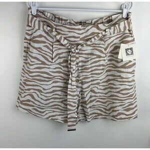 ANNE KLEIN High Rise Linen Blended Tiger Stripe Belted Shorts Womens Size Large